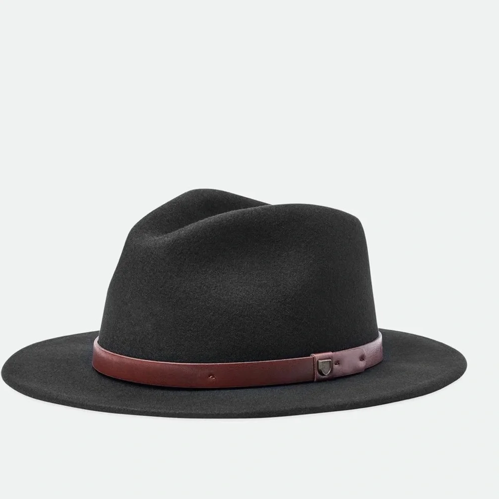 BRIXTON CLASSICS MESSER FEDORA Hat Brown Wool Faux Leather Band Sz M NWOT $75